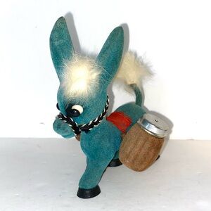 Vintage Flocked Donkey Salt & Pepper Shaker Set Hong Kong 1960's Virgin Islands